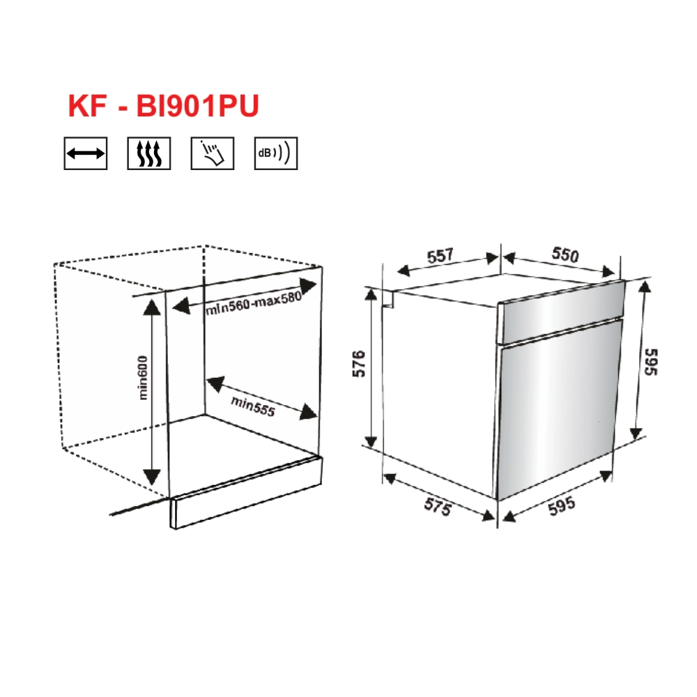 Bản vẽ kỹ thuật l&ograve; nướng dung t&iacute;ch 73L &acirc;m tủ KAFF KF-BI901PU